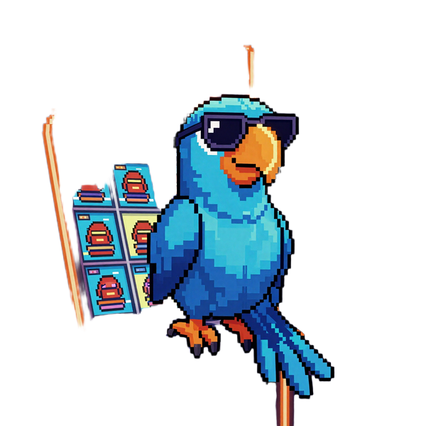 Pixel-Papagei Martin auf retro Slot-Automat als Maskottchen von Martin Casino Online Casino Deutschland